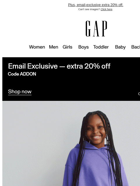 gap newsletter: 40–60% off = the best time for school shopping