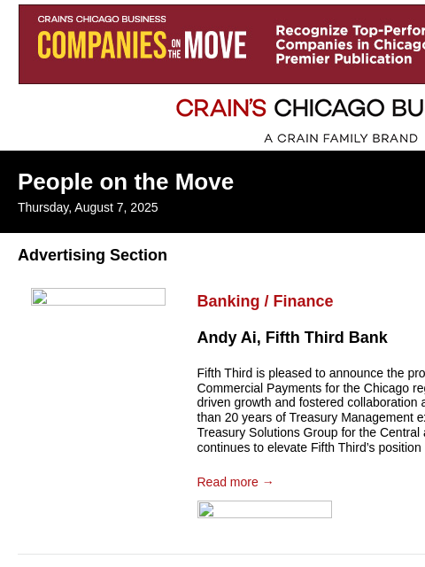 crainalerts newsletter: Crain's Chicago Business - People on the Move