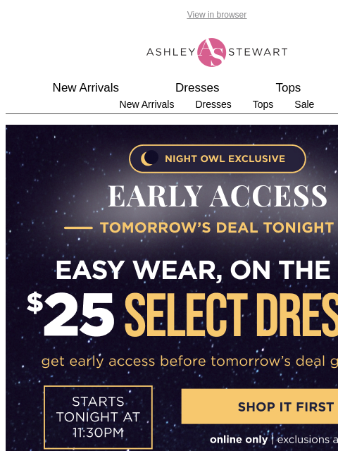 ashleystewart newsletter: 🦉Night Owl — $25 select dresses