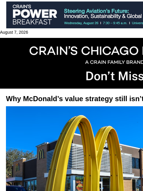 crainalerts newsletter: McDonald’s value strategy isn’t paying off