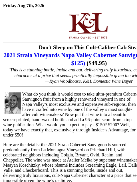 klwines newsletter: 96DC & 60% Off: Elegant Cult-Caliber Napa Cab