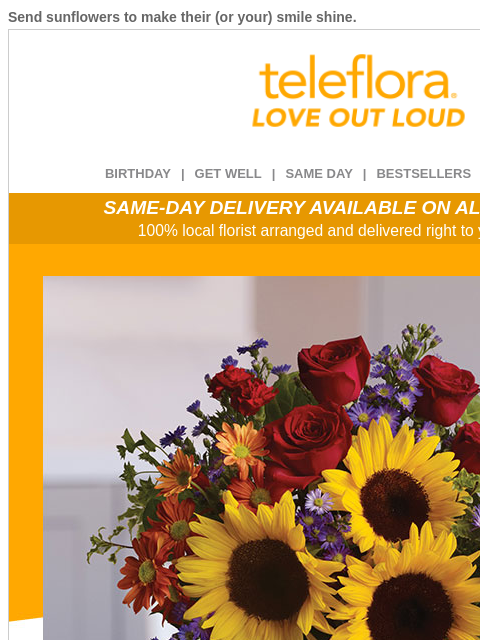 teleflora newsletter: Sunflower Season is Here 🌻 20% Off Now