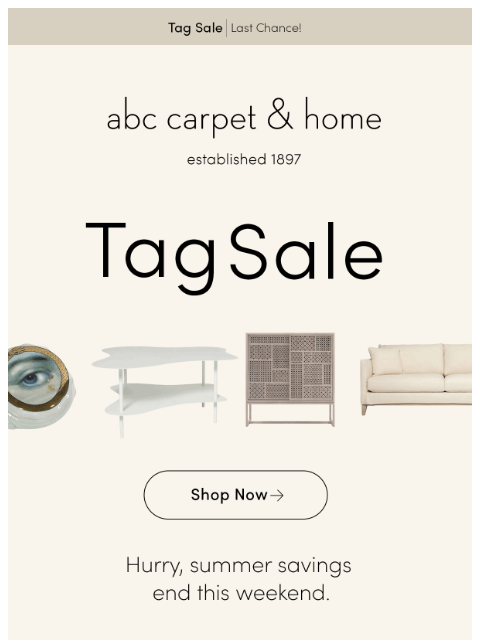 abchome newsletter: ENDING SOON: The Summer Tag Sale