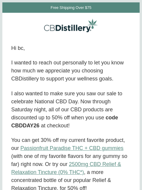 thecbdistillery newsletter: A Note from our Co-Founder
