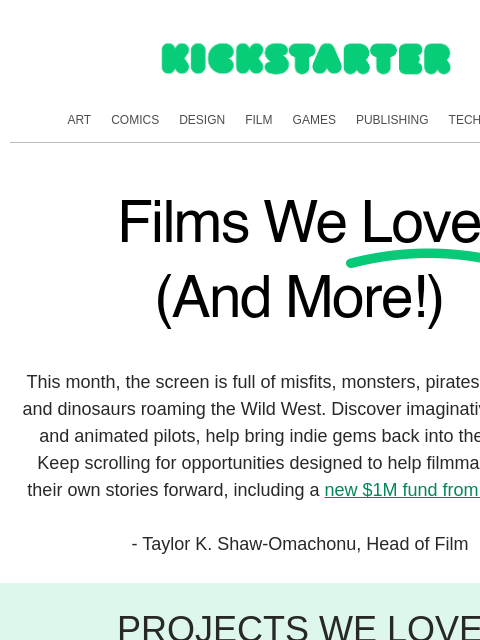 kickstarter newsletter: Animation, adventure, and indie gems