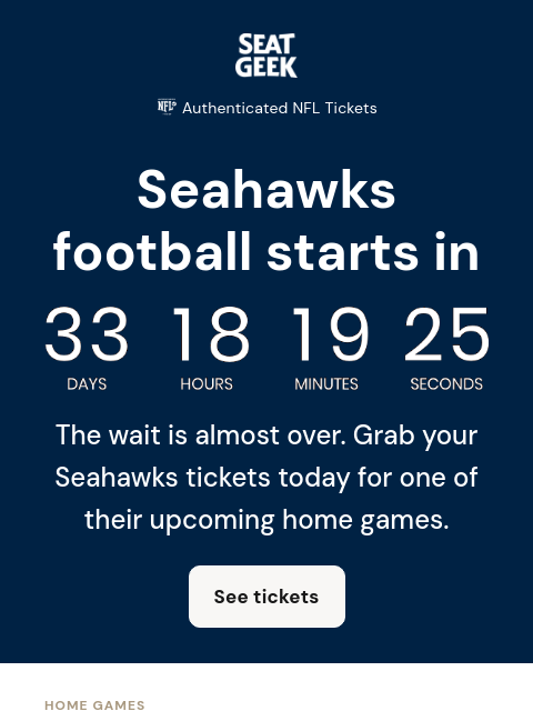 seatgeek newsletter: Seahawks vs. Patriots is one month away ‼️