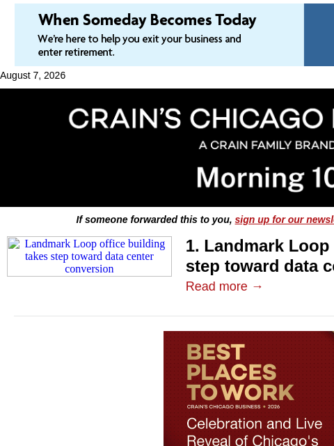 crainalerts newsletter: Data center plan sparks Loop landmark fight