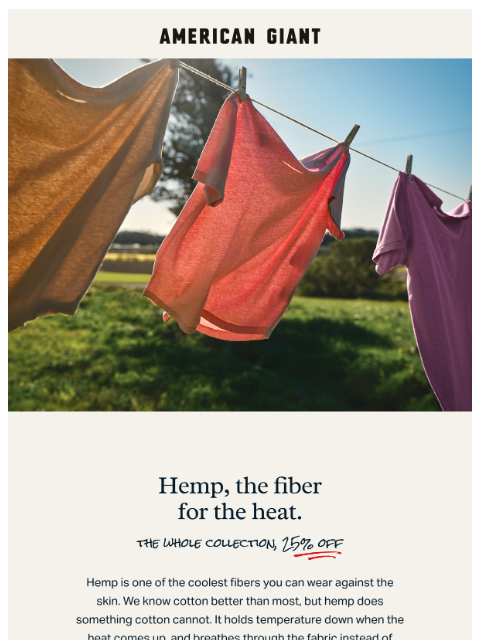 american-giant newsletter: The Hemp Collection, Now 25% Off