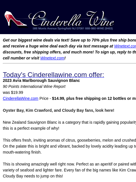 winelibrary newsletter: 2023 Avra Marlborough Sauvignon Blanc (90 IWR)  Fr...