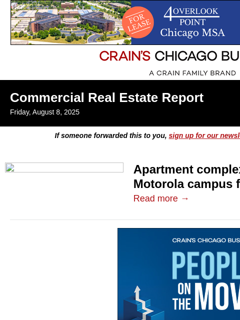 crainalerts newsletter: Apartment complex in revamped former Motorola camp...