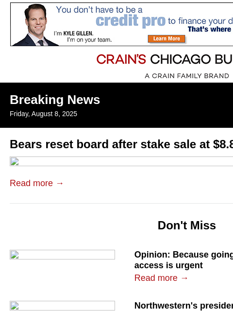 crainalerts newsletter: Bears reset board after stake sale at $8.8B value