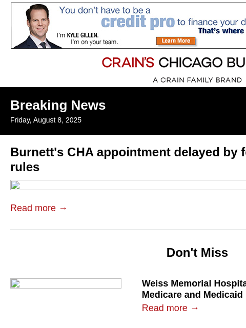 crainalerts newsletter: Burnett CHA appointment delayed