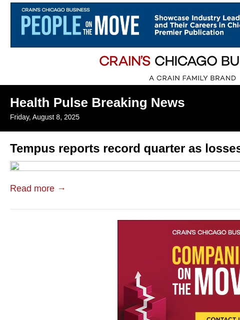 crainalerts newsletter: Tempus reports record quarter as losses narrow