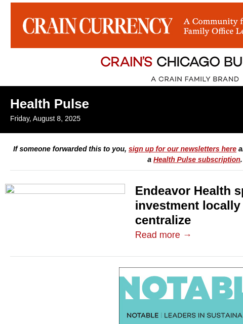 crainalerts newsletter: Endeavor's different tack on cancer expansion