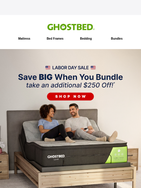 ghostbed newsletter: HOT LABOR DAY SAVINGS 🔥🔥🔥