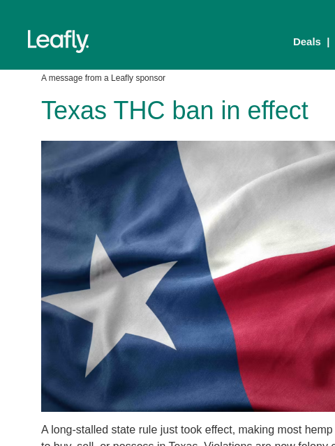 leafly newsletter: Texas outlaws hemp THC 🔒