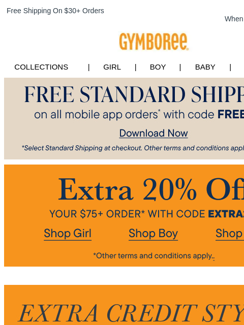 gymboree newsletter: Varsity-Inspired Looks Fully Styled + Extra 20% Of...