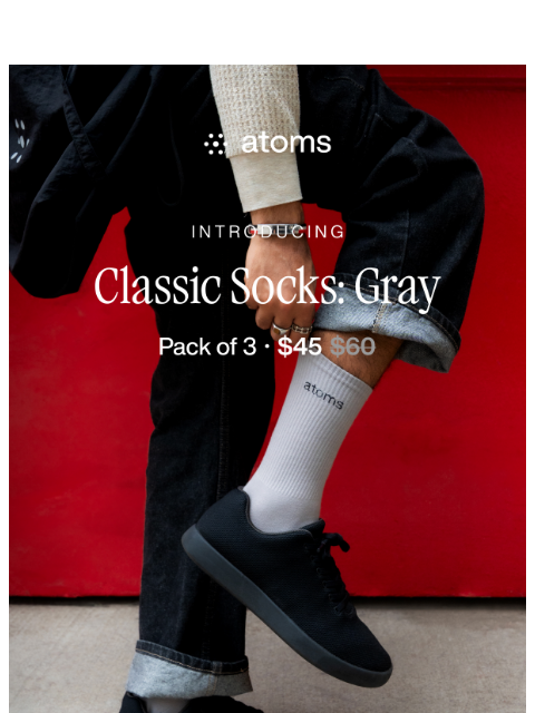 atoms newsletter: Introducing the Classic Crew Socks 3-Pack in Gray