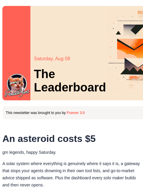 producthunt newsletter: 😸 An asteroid costs $5