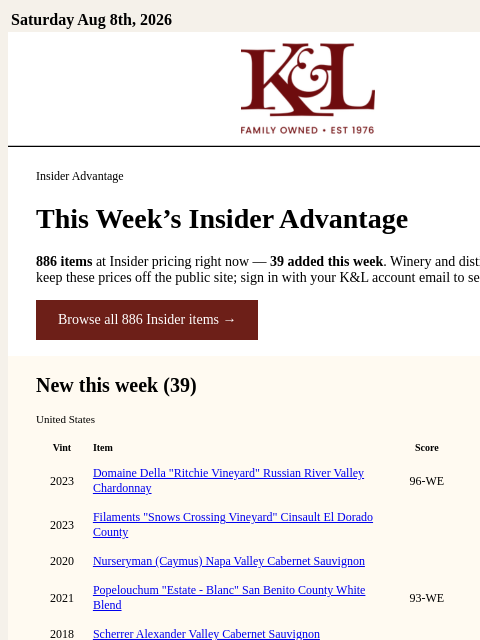 klwines newsletter: Insider's List