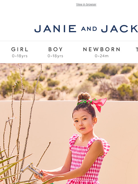 20% off + free shipping View in browser Stores Janie and Jack Girl Boy Newborn Tween Janie and Jack Girl Boy Newborn Tween Girl Boy Newborn Girl Newborn Boy Accessories Sale Gift Services Refer A