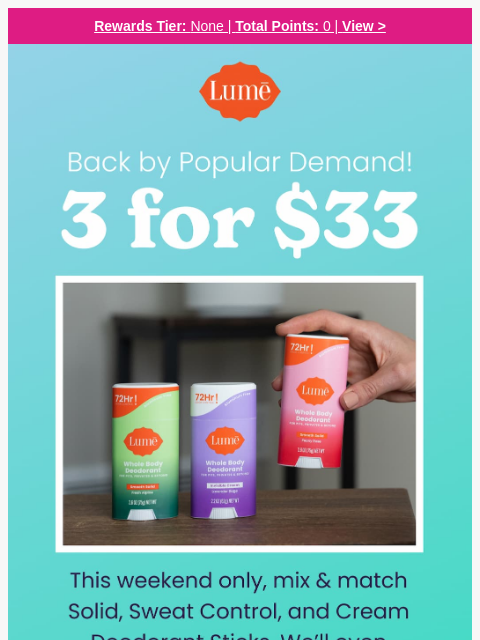 lumedeodorant newsletter: 🚨 Deal Alert: 3 Sticks for $33