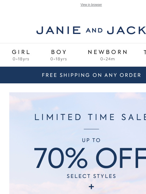 janieandjack newsletter: Ends tomorrow: up to 70% off + free shipping