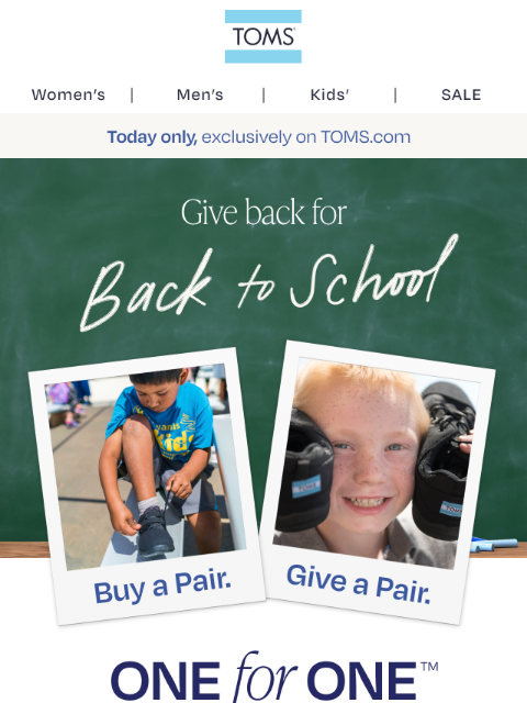 toms newsletter: Today Only: One for One Day is Back!
