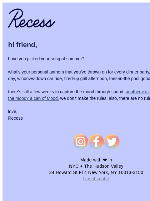 takearecess newsletter: blast this in your speakers