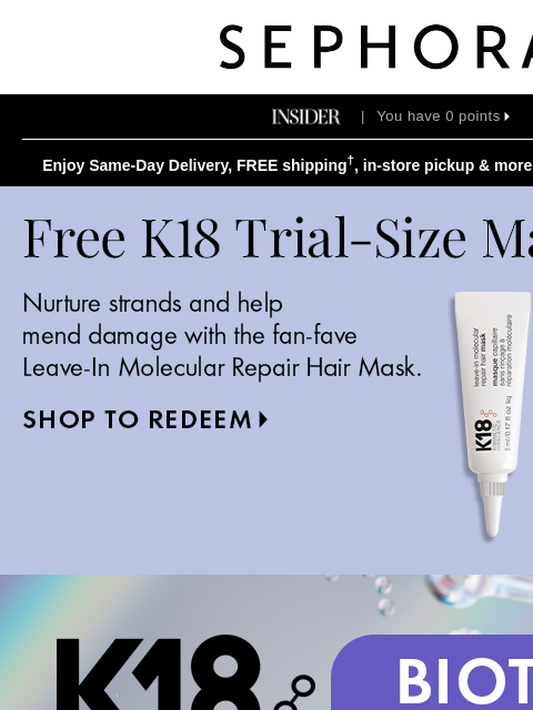 sephora newsletter: K18 hair care FTW 🏆🧬