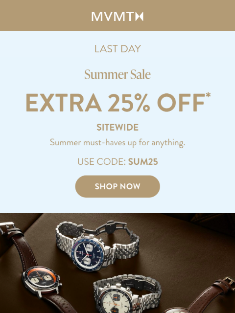 mvmt newsletter: The Summer Sale Ends Tonight!