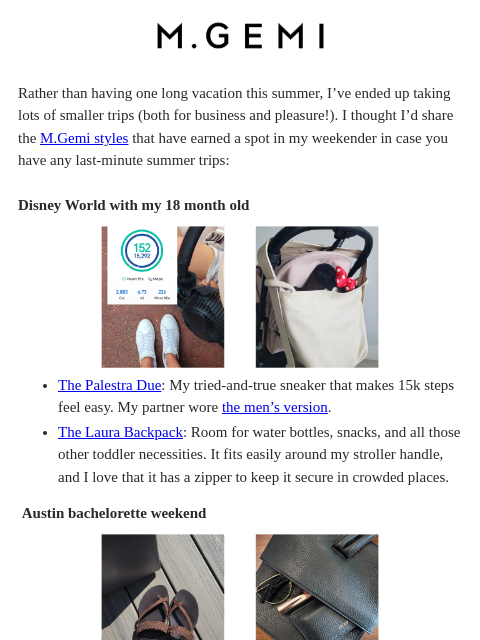 mgemi newsletter: In My Long-Weekend Bag
