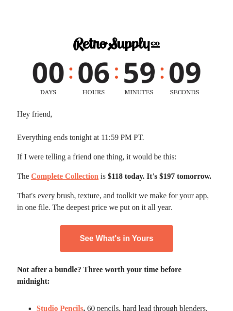 retrosupply newsletter: Tonight at 11:59