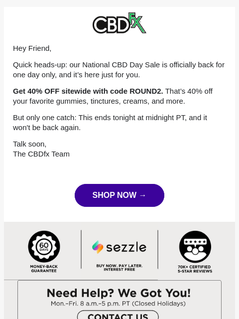 cbdfx newsletter: Your exclusive 40% OFF ends soon!