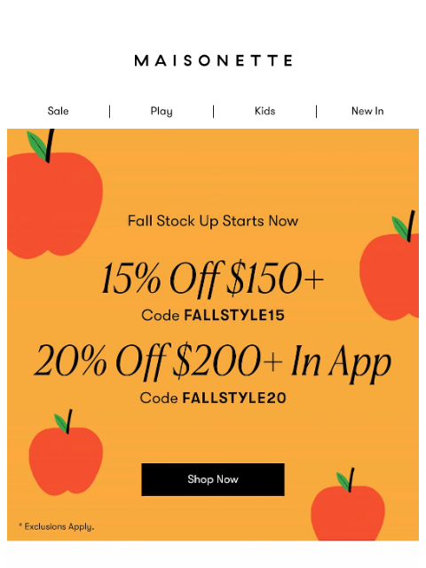 maisonette newsletter: The Fall Stock-Up Event Starts Now