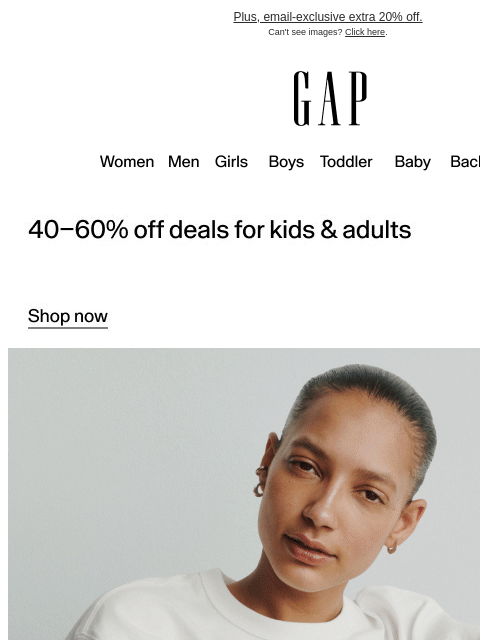 gap newsletter: 50% off tees for everyone