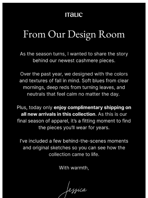 italic newsletter: NEW: Fall Cashmere + Free Shipping