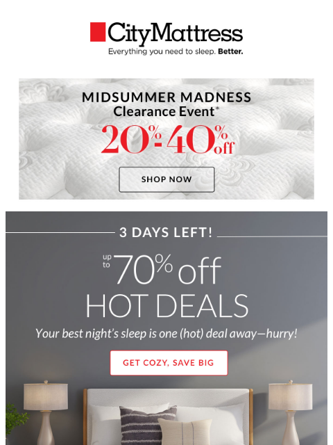 citymattress newsletter: Last Call: Up to 70% Off Hot Deals