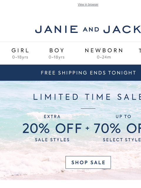 janieandjack newsletter: Last chance: free shipping + up to 70% off