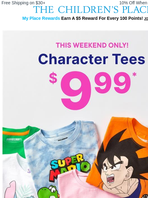 childrensplace newsletter: Last Chance! $9.99 Character Tees ENDS TONIGHT!⏳