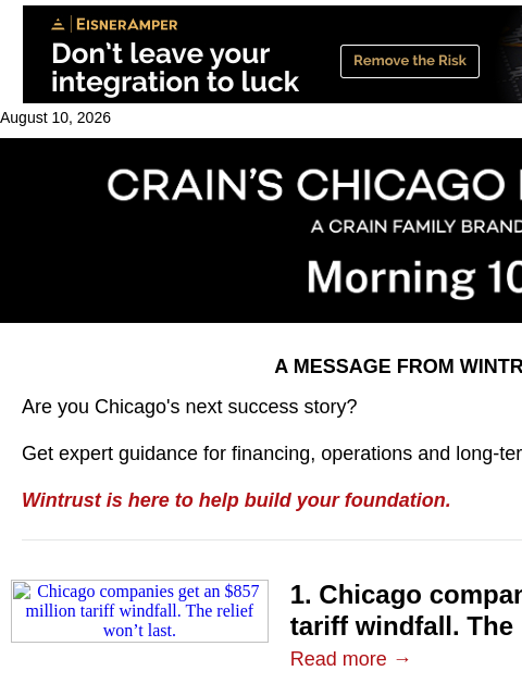 crainalerts newsletter: Tariffs still loom despite refund bonanza