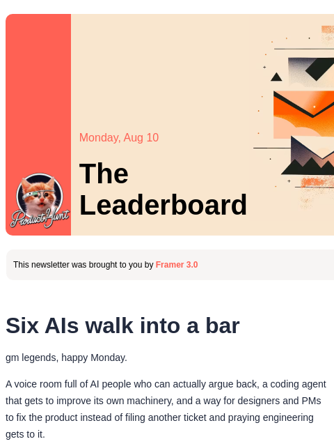 producthunt newsletter: 😸 Six AIs walk into a bar