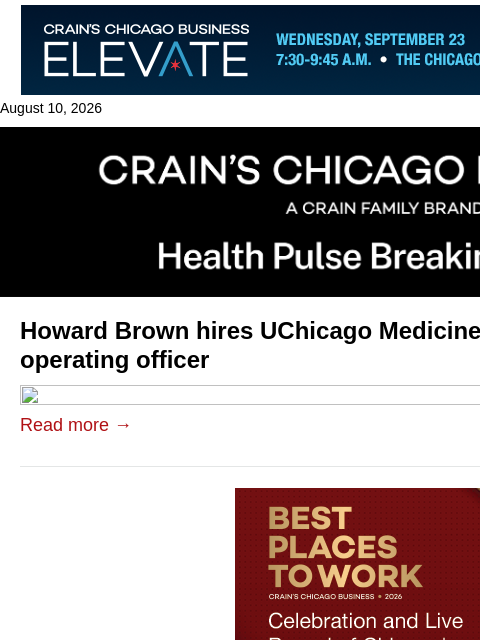 crainalerts newsletter: Howard Brown taps UChicago exec as COO