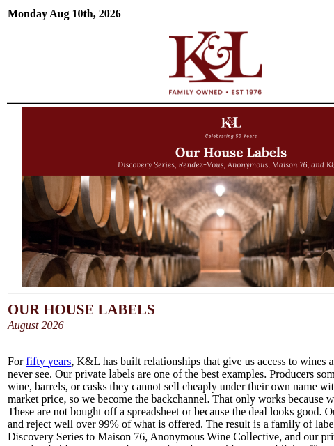 klwines newsletter: Our House Labels