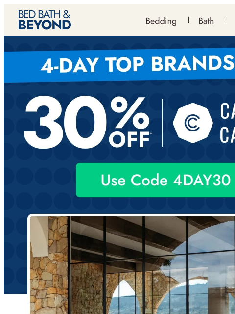 bedbathandbeyond newsletter: 30% off Cambridge Casual outdoor favorites