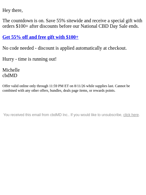 cbdmd newsletter: Friends, Time's Running Out: 55% Off