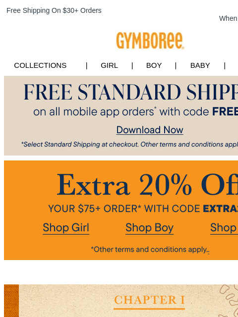 gymboree newsletter: School Looks Start Here... Extra 20% Off Your $75+...