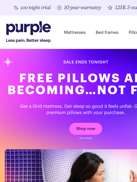 purple newsletter: TONIGHT we STOP trying to give you FREE pillows.