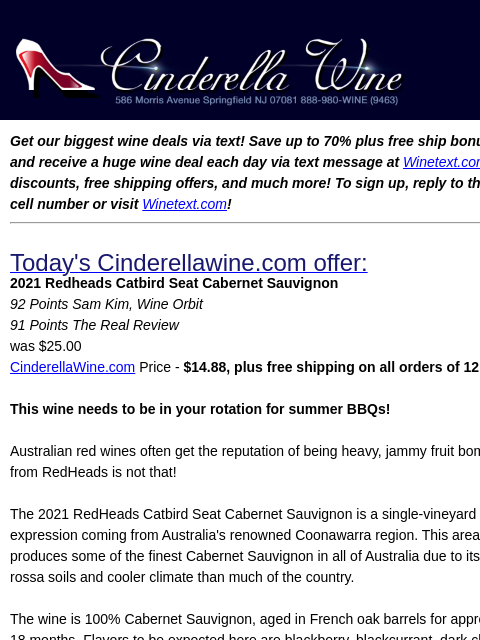 winelibrary newsletter: 2021 Redheads Catbird Seat Cabernet Sauvignon (92 ...