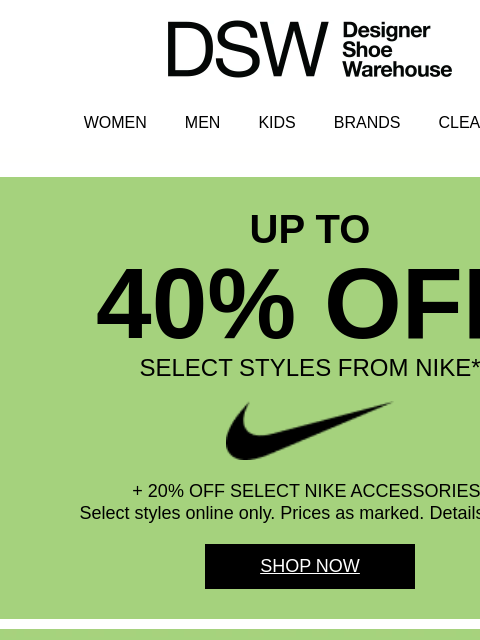 dsw newsletter: Go go go—up to 40% off select Nike styles!